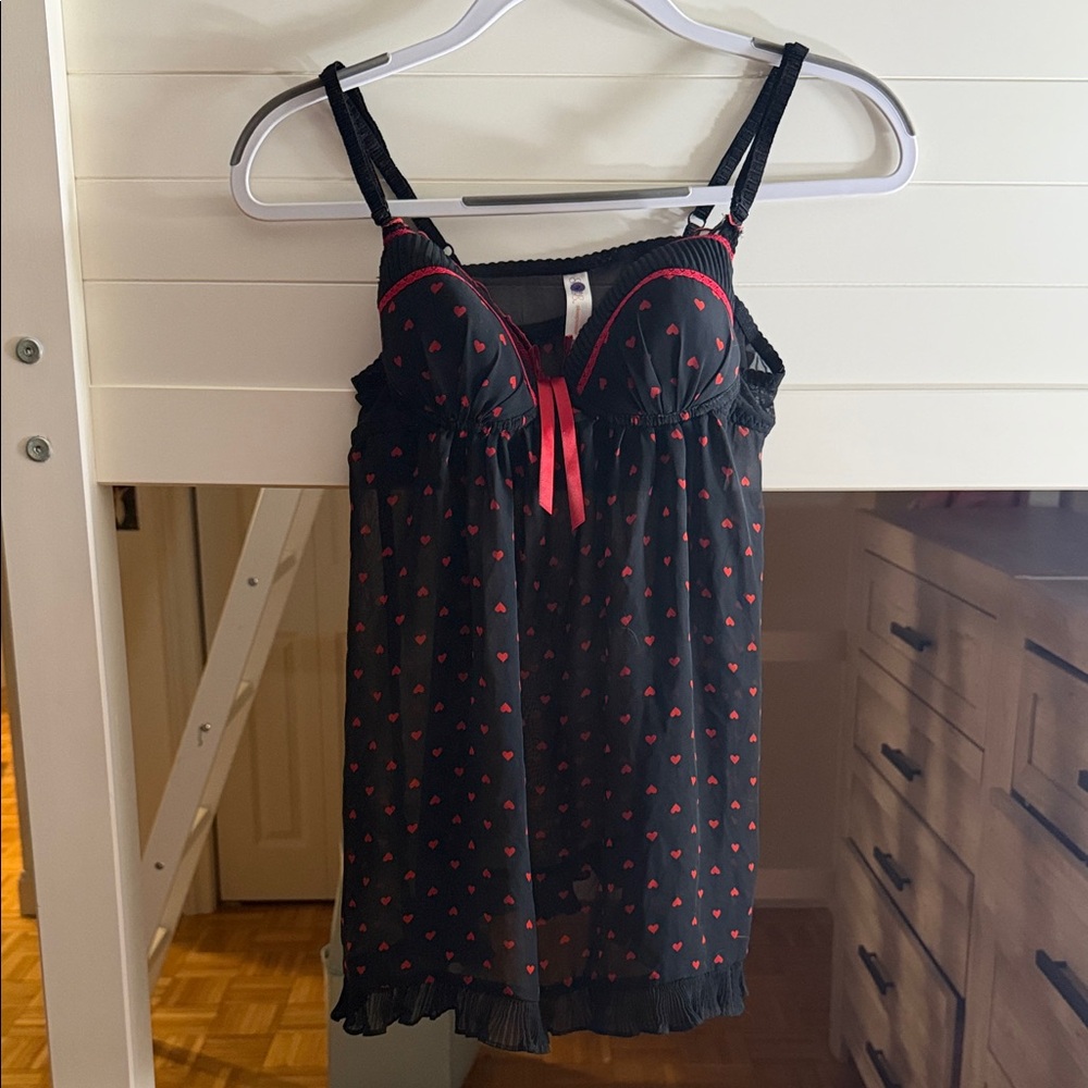 Black and Red Heart Babydoll Slip